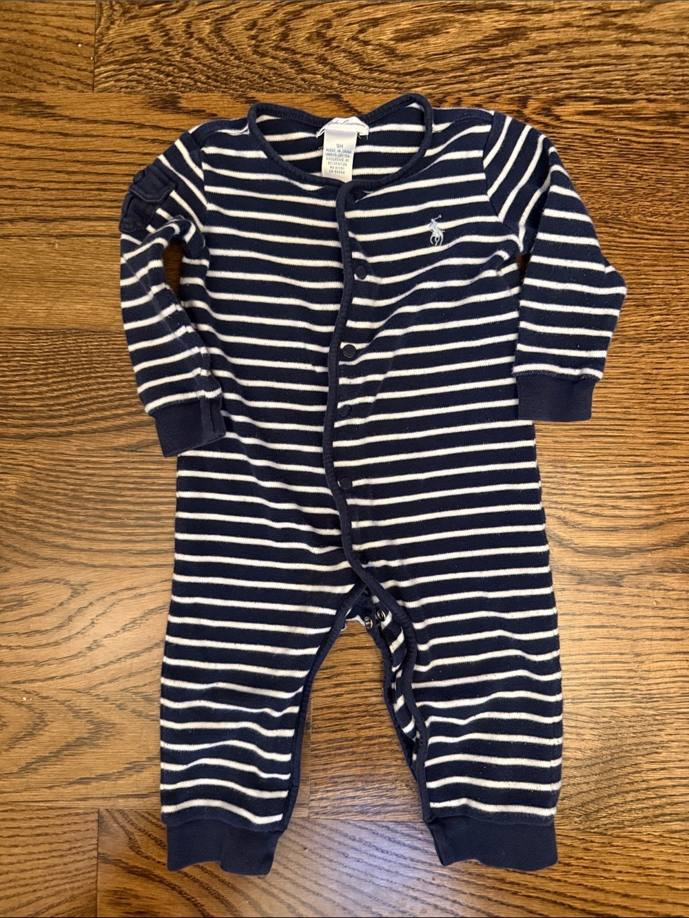 Ralph Lauren Navy & White Striped Baby Footie